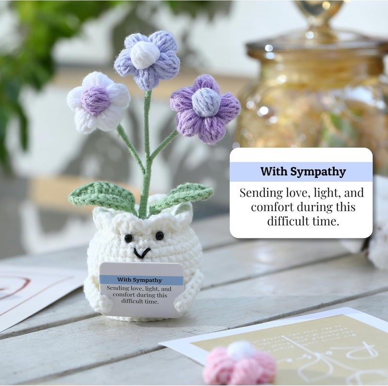 YOOJEE Crochet Sympathy Gifts for Loss of Loved One – Send Sympathy Crochet Puff Flower Potted Plant with Comfort Card – Bereavement, Grief Support Gift Idea for Grandpa Grandma Mom Dad Women Friends - Image 3